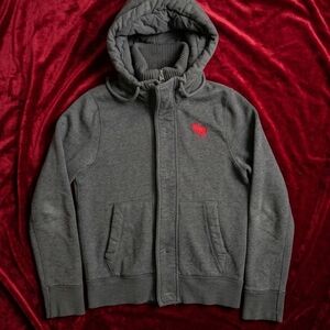 VTG Abercrombie & Fitch Gray Heavyweight Hoodie Jacket with Red  Logo Muscle Fit
